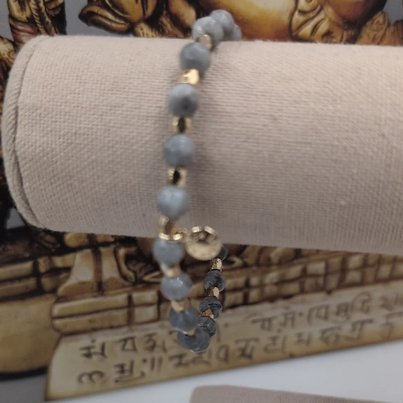 J. Crew Gray and Gold Stretch Bracelet with Charm - Picture 2 of 6